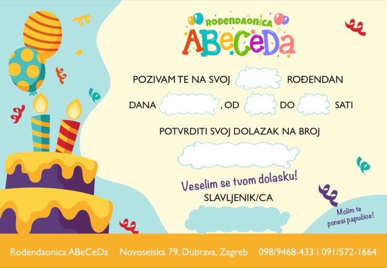 pozivnica rođendan abeceda