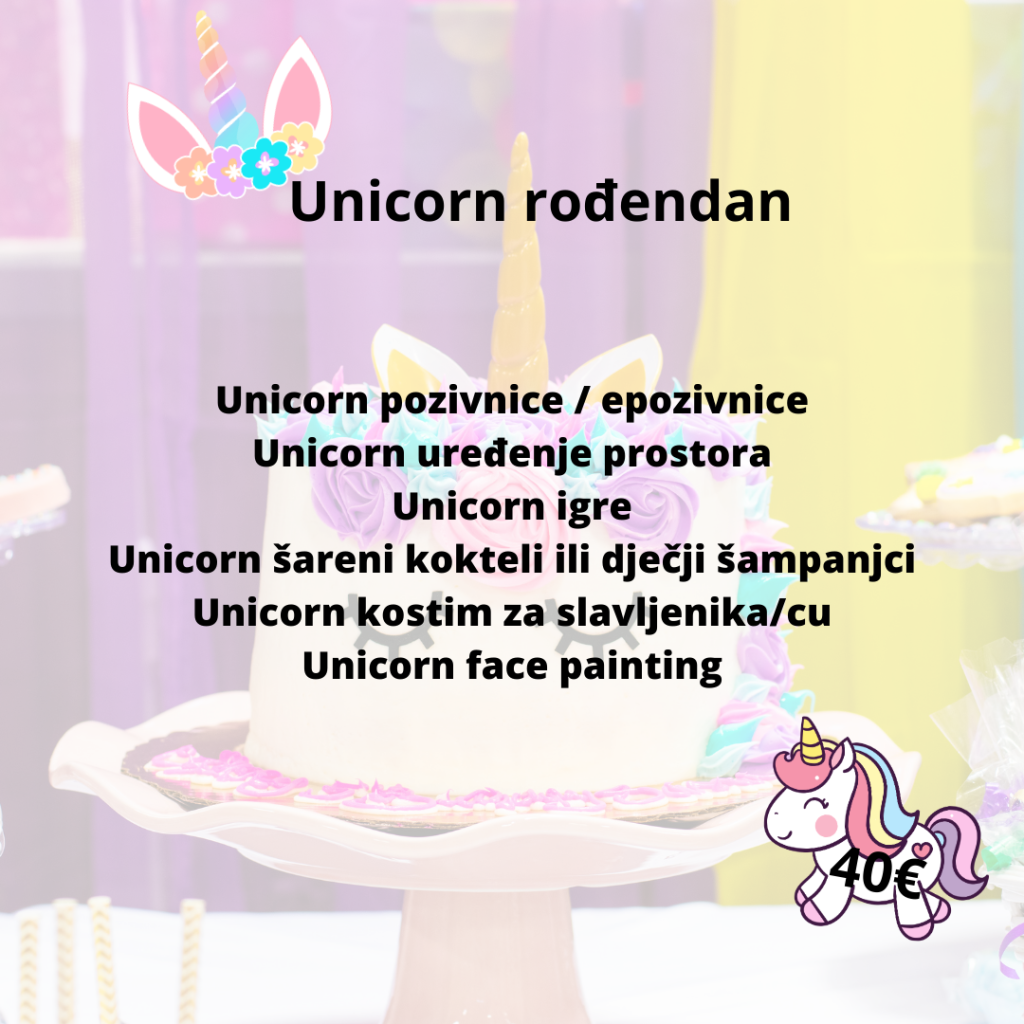 unicorn rođendan tema abeceda