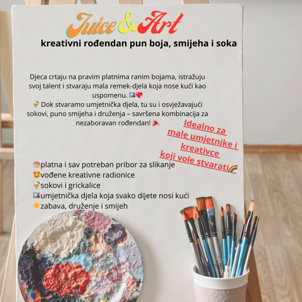 rođendanski paket juice&art tema slikanje na platnu