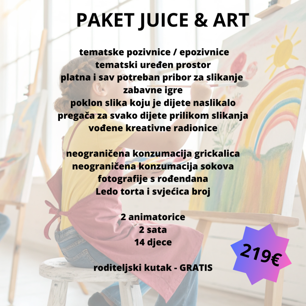 rođendanski paket juice&art tema slikanje na platnu