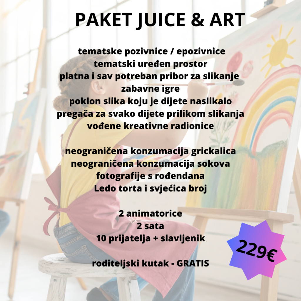 rođendanski paket juice&art tema slikanje na platnu
