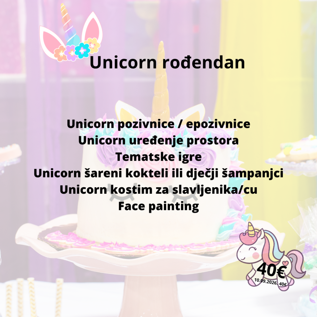 unicorn rođendan tema abeceda